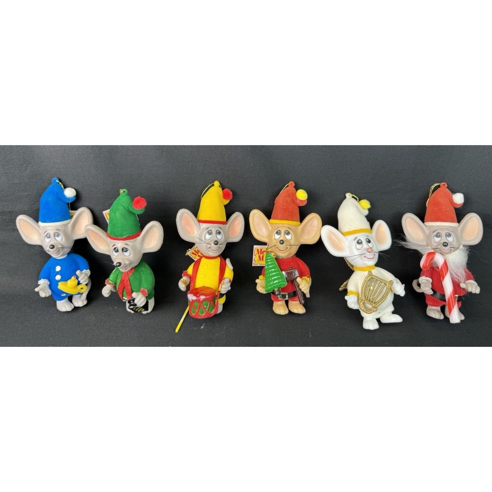 Vintage 1970s Lot Of 6 Jasco Merry Mice Flocked Christmas Tree Ornaments